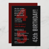 45th Modern Birthday Black White Metallic Kaart (Voorkant / Achterkant)