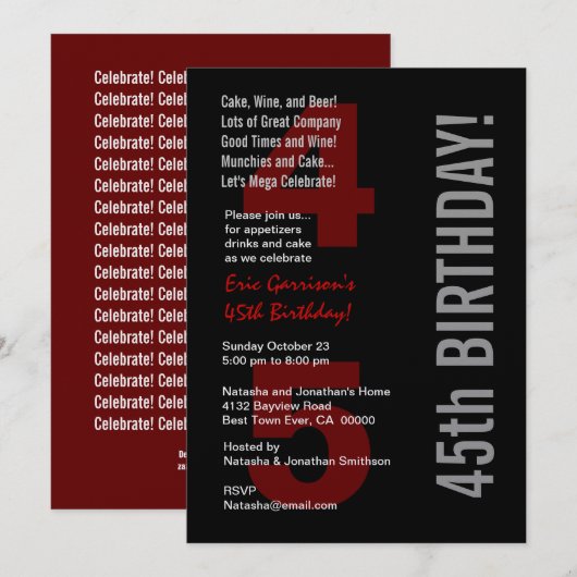 45th Modern Birthday Black White Metallic Kaart (Voorkant / Achterkant)