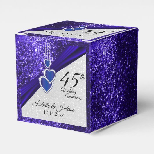 45th of 65th Sapphire Blue Glitter Jubileum Bedankdoosjes (Voorkant Zijde)