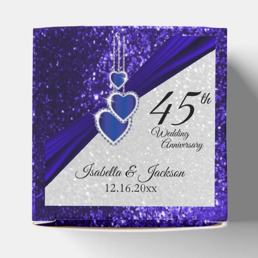 45th of 65th Sapphire Blue Glitter Jubileum Bedankdoosjes (Bovenkant)