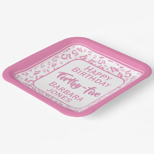 45th Party Random Number Pattern Pink/White Papieren Bordje (Gebogen)