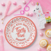 45th Random Number Pattern Coral/White Papieren Bordje (Feest)