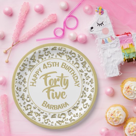 45th Random Number Pattern Gold White Papieren Bordje (Feest)