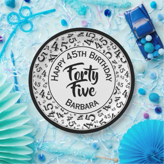45th Random Number Pattern Zwart Wit Papieren Bordje (Feest)