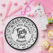 45th Random Number Pattern Zwart Wit Papieren Bordje (Feest)