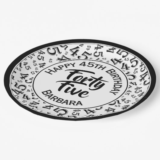 45th Random Number Pattern Zwart Wit Papieren Bordje (Gekanteld)