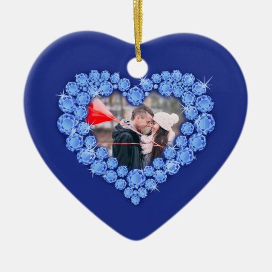 45th Sapphire Anniversary Custom Foto Hartblauw Keramisch Ornament (Voorkant)