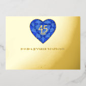 45th Sapphire blauw Bruiloft Jubileum hart Folie Uitnodiging (Voorkant)