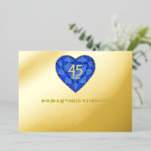 45th Sapphire blauw Bruiloft Jubileum hart Folie Uitnodiging (Staand Voorkant)