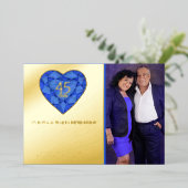 45th Sapphire blauw Bruiloft Jubileum hart foto Folie Uitnodiging (Staand Voorkant)