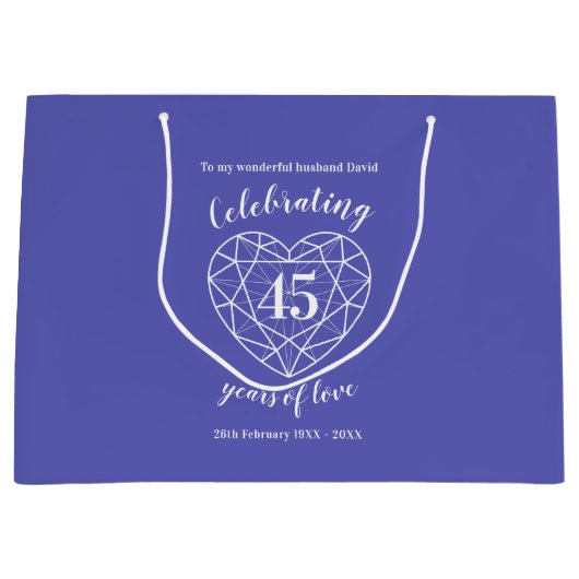 45th Sapphire Jubileum 45 jaar blauw custom tas Groot Cadeauzakje (Voorkant)