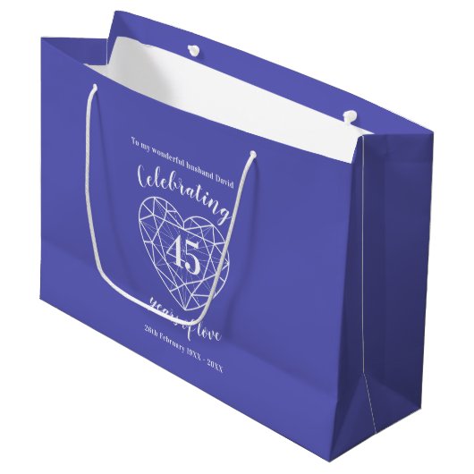 45th Sapphire Jubileum 45 jaar blauw custom tas Groot Cadeauzakje (Voorkant Gekanteld)