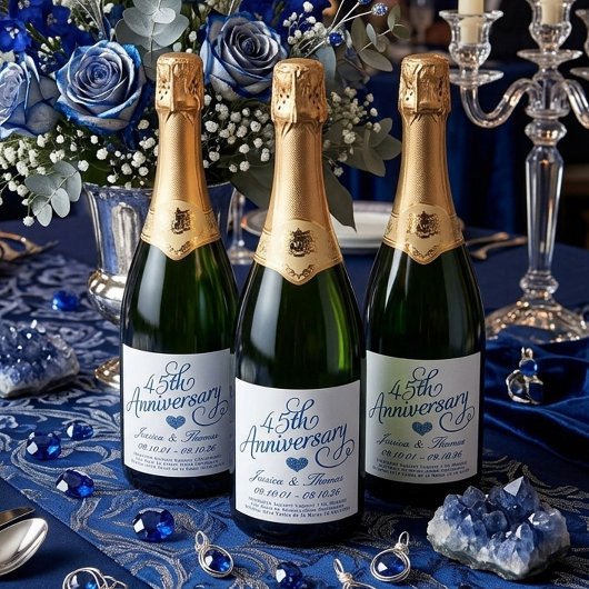 45th Sapphire Wedding Anniversary Sparkling Wijnetiket