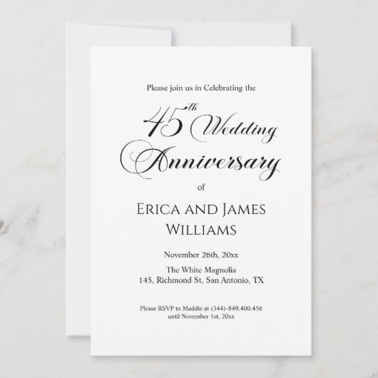 45th Sapphire Wedding Jubileum Elegant Script Kaart (Voorkant)