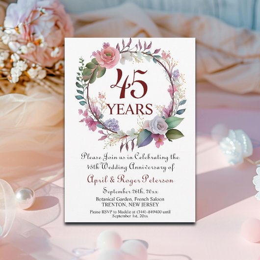 45th Sapphire Wedding Jubileum Floral Kaart