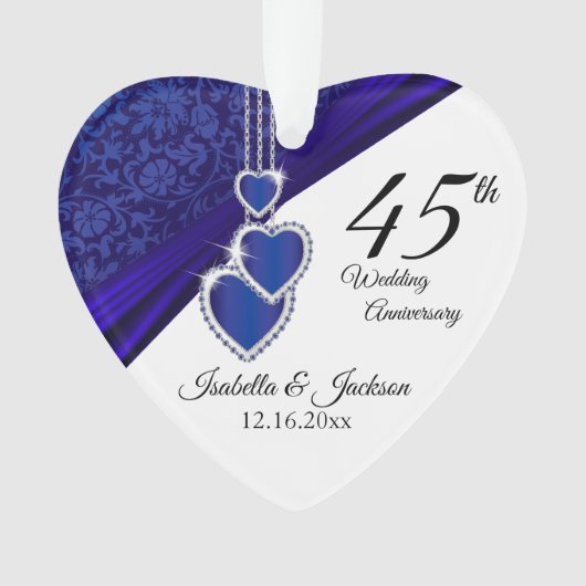 45th Sapphire Wedding Jubileum Keepsake Design Ornament (voorkant)