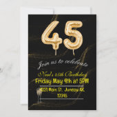 45th Verjaardag zwart en goud ballon nummers Invit Kaart (Voorkant)