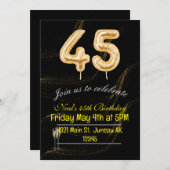 45th Verjaardag zwart en goud ballon nummers Invit Kaart (Voorkant / Achterkant)