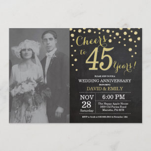 45th Wedding Jubileum Chalkboard Black en Gold Kaart
