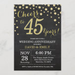 45th Wedding Jubileum Chalkboard Black en Gold Kaart<br><div class="desc">45th Wedding Jubileum Chalkboard Black and Gold Invitation. Vijfenveertig Jubileum. Chalkboard Black en Gold Glitter Diamond Background Gold Confetti. Volwassen verjaardag. Vrouw of Man Man Birthday Party. Voor verdere aanpassing,  te klikken gelieve de knoop "van de Aanpassing het"en ons ontwerphulpmiddel te gebruiken om deze sjabloon te wijzigen.</div>