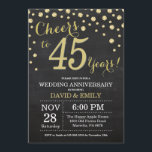 45th Wedding Jubileum Chalkboard Black en Gold Kaart<br><div class="desc">45th Wedding Jubileum Chalkboard Black and Gold Invitation. Vijfenveertig Jubileum. Chalkboard Black en Gold Glitter Diamond Background Gold Confetti. Volwassen verjaardag. Vrouw of Man Man Birthday Party. Voor verdere aanpassing,  te klikken gelieve de knoop "van de Aanpassing het"en ons ontwerphulpmiddel te gebruiken om deze sjabloon te wijzigen.</div>