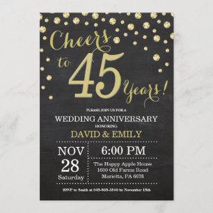 45th Wedding Jubileum Chalkboard Black en Gold Kaart