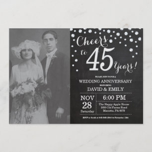 45th Wedding Jubileum Chalkboard Black Silver Kaart