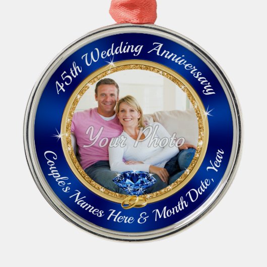 45th Wedding Jubileum Gift Ideas, Sapphire Metalen Ornament (Voorkant)