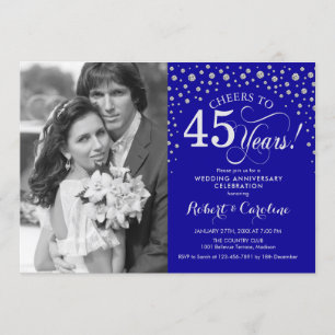 45th Wedding Jubileum met foto - Silver Blue Kaart