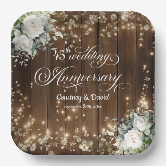 45th Wedding Jubileum Rustic String Lights Papieren Bordje (Voorkant)
