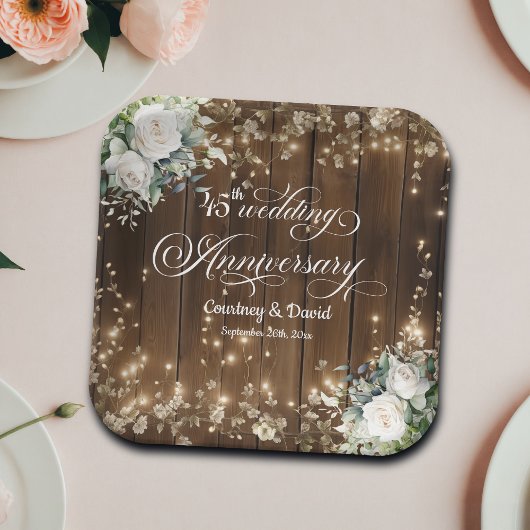 45th Wedding Jubileum Rustic String Lights Papieren Bordje