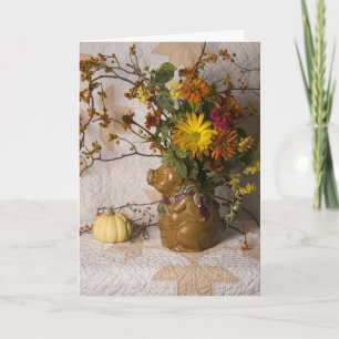 4603 Pig Pitcher Floral Thanksgiving Wenskaart Feestdagen Kaart