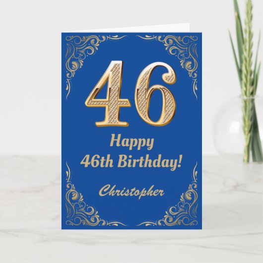 46e Birthday Blue en Gold Glitter Lijst Kaart (Voorkant)