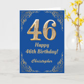 46e Birthday Blue en Gold Glitter Lijst Kaart (Gele Bloem)