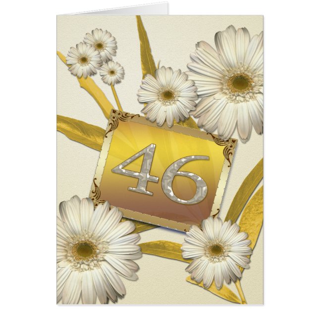 46e Birthday-kaart met daisies. (Voorkant)