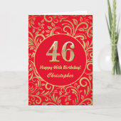 46e Birthday Red en Gold Floral Pattern Kaart (Voorkant)