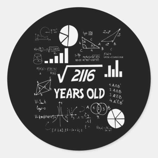 46e Birthday Square Root Wiskunde 46 jaar oude dag Ronde Sticker (Voorkant)