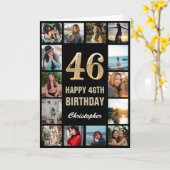 46e Happy Birthday Black en Gold Photo Collage Kaart (Gele Bloem)