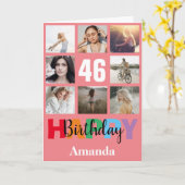 46e Happy Birthday Fotocollage Modern Roze Kaart (Gele Bloem)