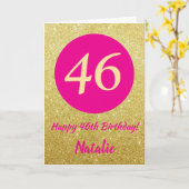 46e Happy Birthday Hot Pink en Gold Glitter Kaart (Gele Bloem)