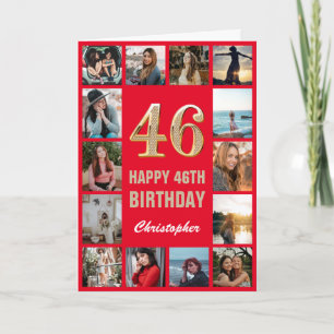 46e Happy Birthday Red en Gold Photo Collage Kaart