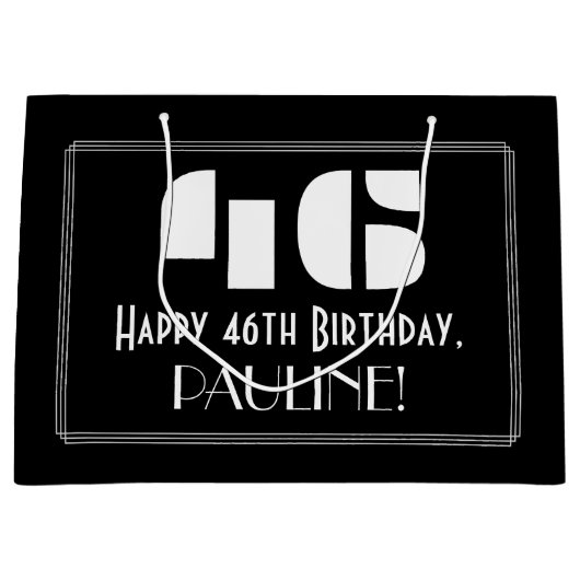 46e verjaardag ~ Art Deco geïnspireerde look "46"  Groot Cadeauzakje (Voorkant)