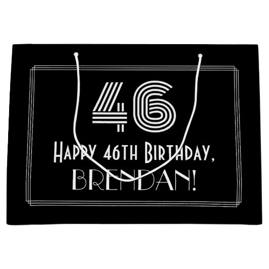 46e verjaardag — Art Deco Geïnspireerde look "46" Groot Cadeauzakje (Voorkant)