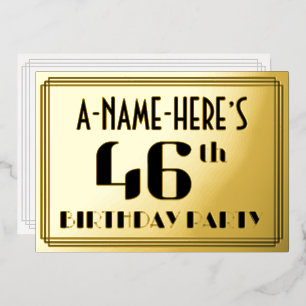 46e verjaardag: Art Deco Kijk "46" en naam Folie Uitnodiging
