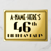 46e verjaardag: Art Deco Kijk "46" en naam Folie Uitnodiging (Voorkant)