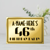 46e verjaardag: Art Deco Kijk "46" en naam Folie Uitnodiging (Staand Voorkant)