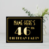 46e verjaardag: Art Deco Kijk "46", met naam Folie Uitnodiging (Staand Voorkant)
