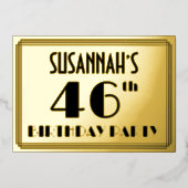 46e verjaardag — Art Deco look "46" + naam Folie Uitnodiging (Voorkant)