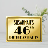 46e verjaardag — Art Deco look "46" + naam Folie Uitnodiging (Staand Voorkant)