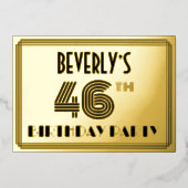 46e verjaardag — Art Deco Style "46" en naam Folie Uitnodiging (Voorkant)